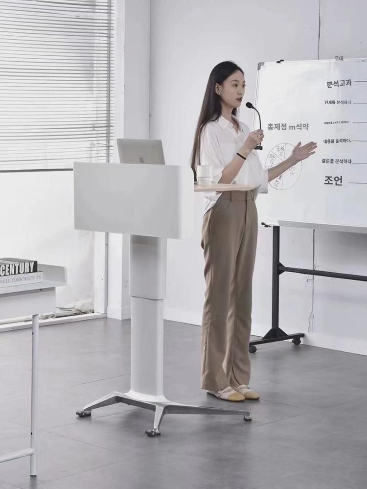 승강 자유자재로 움직이는 브레이크 있는 연설대 연설대 교육 회의실 교탁 접수대 심플 모던 : 아래스리