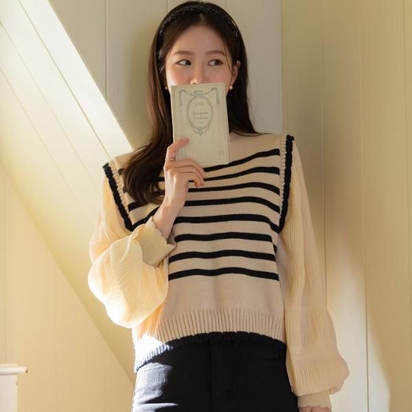 춘신코리아 정품구매대행 여성패션  초롱가죽 투피스 스트라이프 니트 : 도토리집1