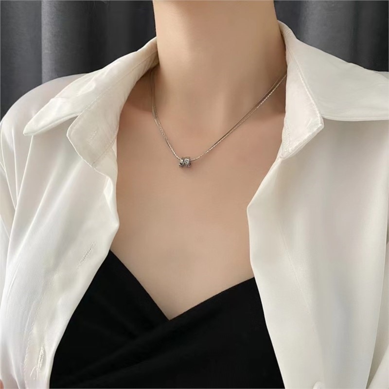 레이어드목걸이 316L 스테인레스 스틸 더블 레이어 럭키 작은 볼 펜던트 여자용 틈새 쇄골 체인 쥬얼리 선물 : 인타임포