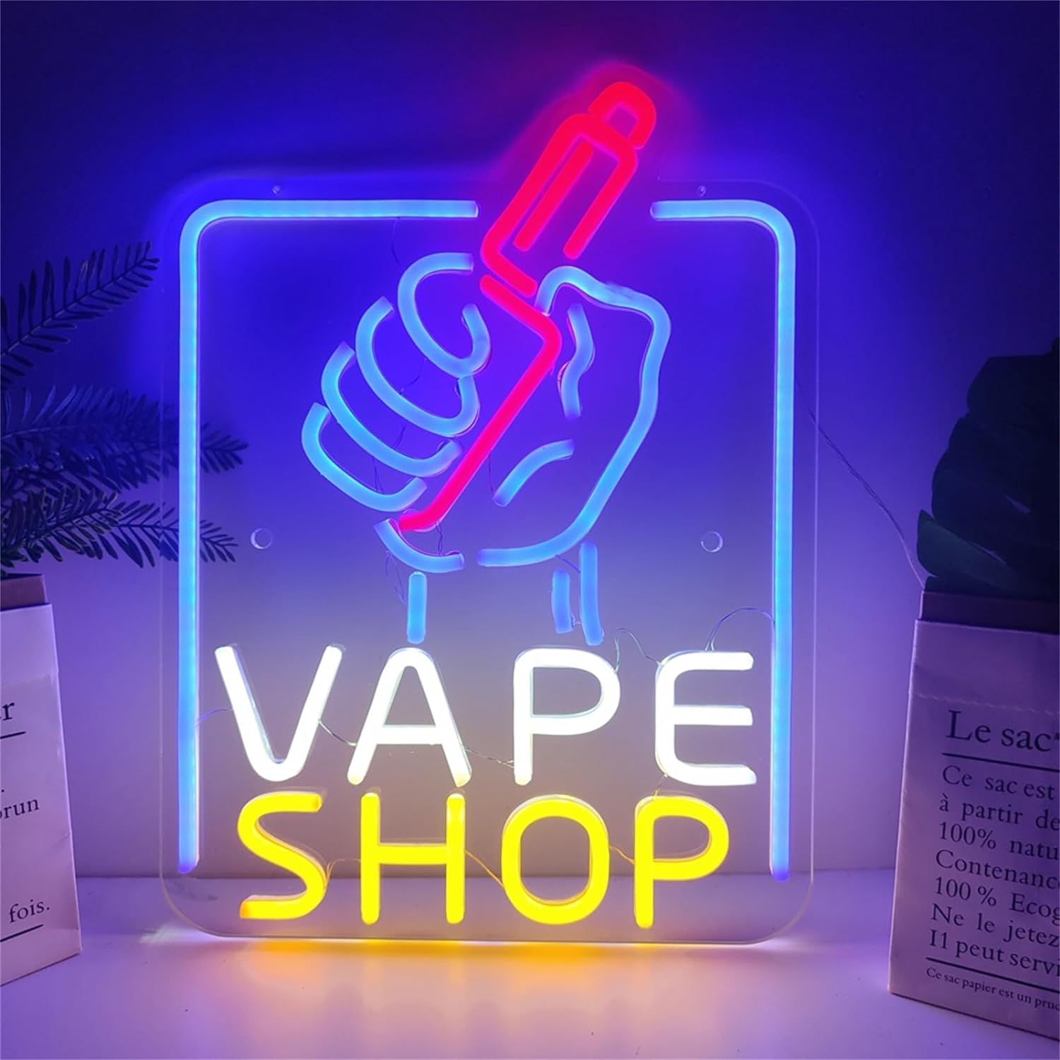 일본직배송 베이프 숍 led 네온 사인 사용자 정의 플러그 파워 네온 사인 원격 조광 및 동적 리듬이있는 쇼핑몰 vape 숍 용 벽걸이 조명... 