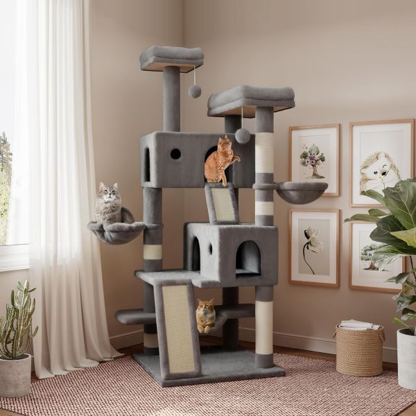 실내 고양이를 위한 SHA CERLIN 65 in Large Cat Tree Tower Condo 넓은 베이스코지 플러시 캣 퍼치바스켓사이잘 스크래치 포스트 및... 