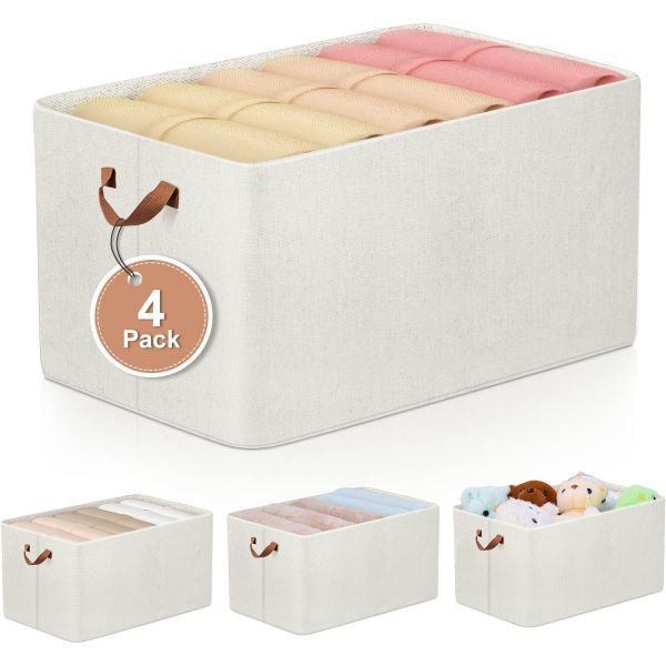 Budding Joy 4 Pack 선반용 대용량 보관 바구니 15.7 x 11 11인치 옷장 통 세탁실 정리 및 보관을 위한 손잡이가 있는 접이식 큐브... 