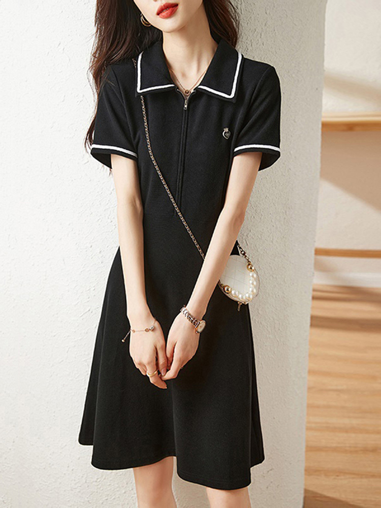 여성롱원피스/드레스 옷깃 반팔 셔츠 드레스 여성 여름 2024 스타일 패셔너블한 루즈 : 왕손