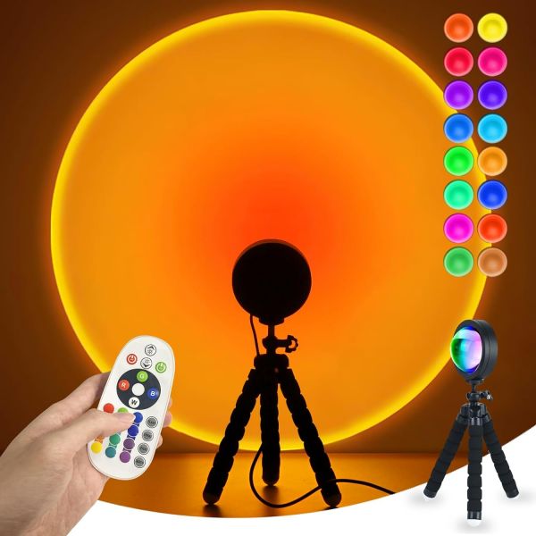 발관 선셋 램프 16컬러 리모트 프로젝션 리드 로맨틱 비주얼 LED 라이트 네트워크 레드 USB 모던 플로어 스탠드 야간 거실 침실 장식멀티... 