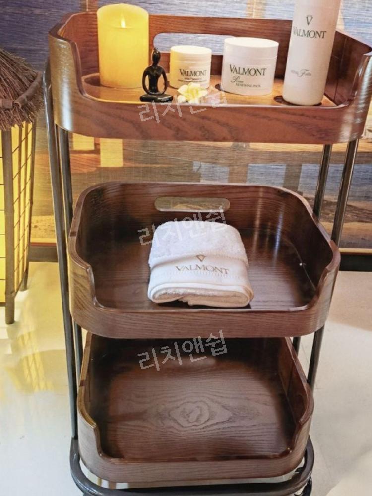 이동식 트롤리 바퀴 수납 선반 우드 3단 : 리치앤쉽: