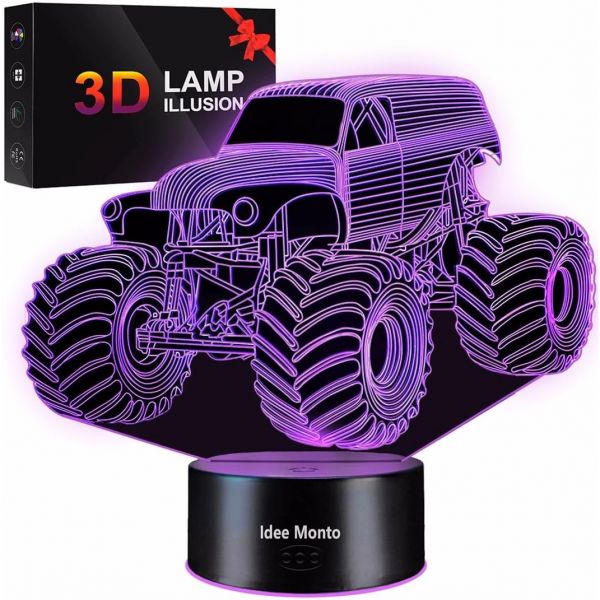 Monster Trucks Night Light for Boys 3D LED Lamp Home Decoor Kids Room Perfect The Iconic Grave Dig : 바이모어312