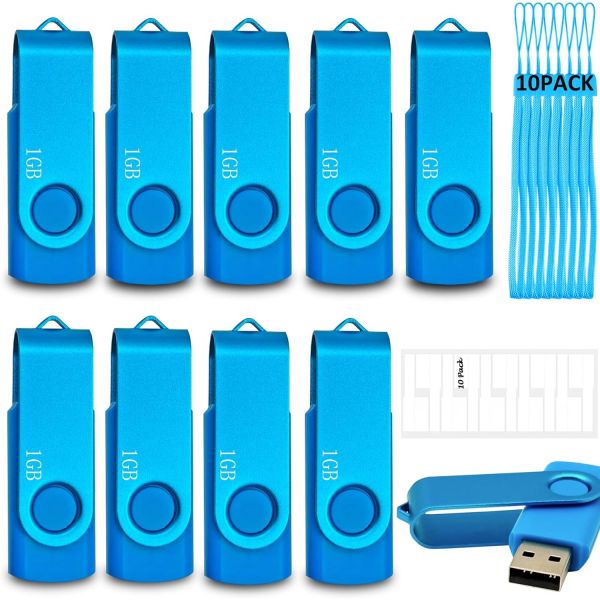 USB 플래시 드라이브 노트북 스틱 사무실 1GB 10팩 Nicepicten 펜드라이브 대용량 2.0 썸 메모리 점프 Zip 키레이야드 라벨 포함 블루... 