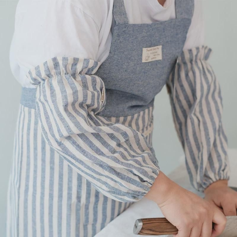 일본식 면마 가정용 주방 앞치마 기름 방지  요리 커버 작업복 카페복 문예 앞치마 : 제르디어