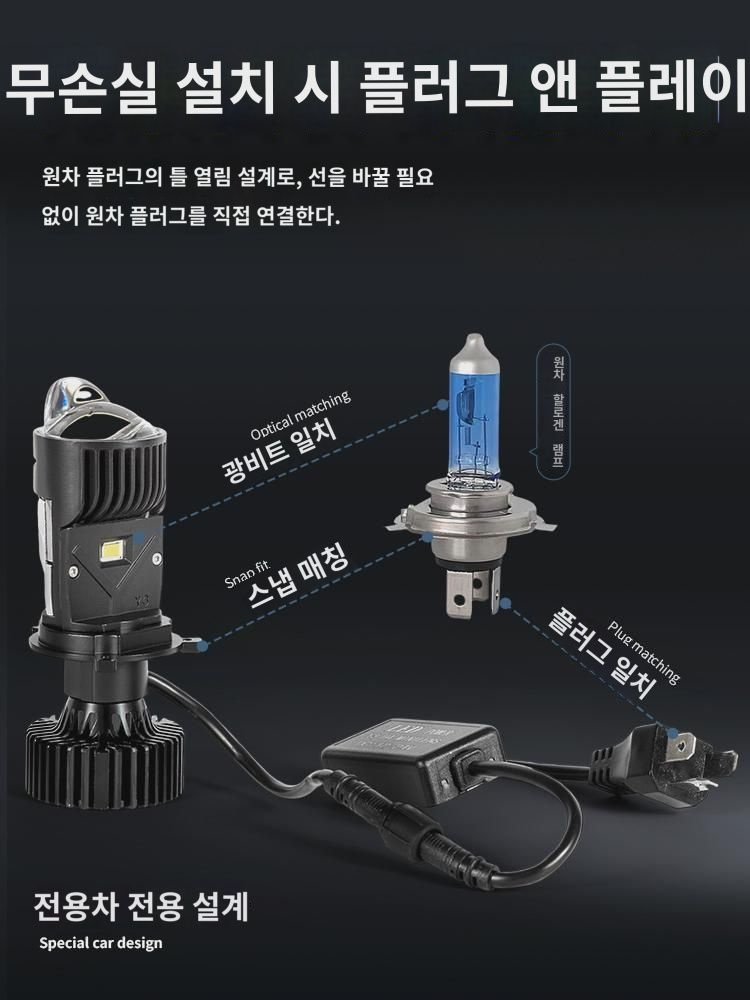H4 삼광렌즈  헤드램프 듀얼라이트 원근일체 LED  화물차 모터 전구 집광 개조 : 젠퍼다드