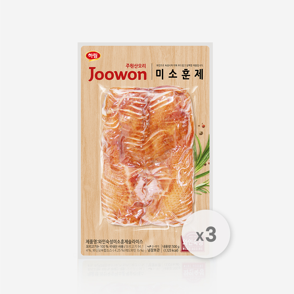 하림 주원산오리 와인숙성 미소 오리 훈제 슬라이스 500g x 3팩 오리고기 국산100% : 주원산오리