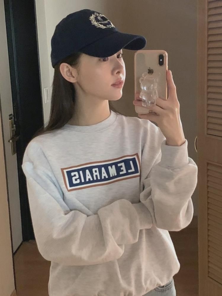 동대문 신상  디자이너 2023 가을 겨울 루즈핏 캐주얼 여성 맨투맨 라운드 긴팔 이너 코트 : 다콩라떼