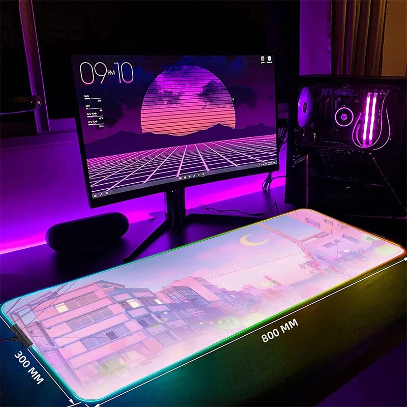 11마우스 패드 컴퓨터 달 풍경 RGB 마우스 대형 게이머 LED 데스크 매트 카펫 러그 백라이트 노트북 빛나는 키보드 : 인디아트