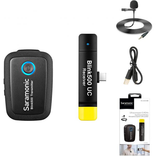 Saramonic 2.4GHz 무선 라발리어 마이크로폰 시스템 배터리가 없는 플러그 앤 플레이 USB TypeC 수신기 포함 갤럭시 HTC Google 및... 