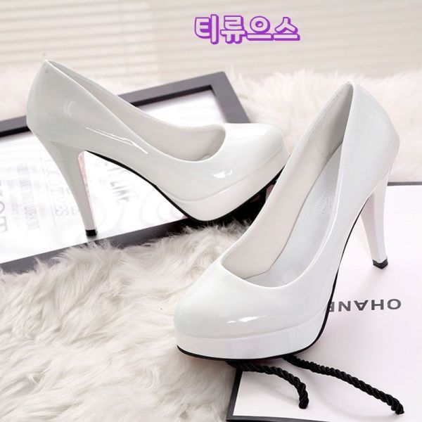 10CM 힐 가보시 하이힐 스틸레토힐 스프링 겨울 편한한 우먼 단화 라운드 화이트 스틸레토 힐(10 CM) : 터치셀비즈