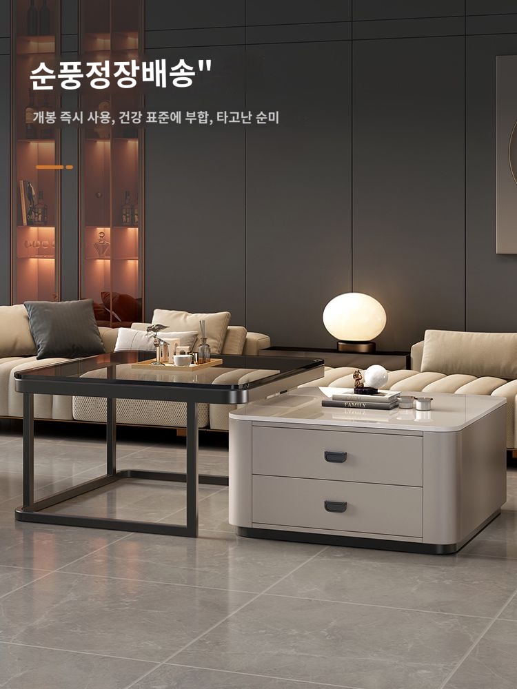 암반테이블 라이트 럭셔리 모던 인플루언서 사각유리 작은테이블 거실 가정용 소형 2024 신상테이블 : 그래스펠