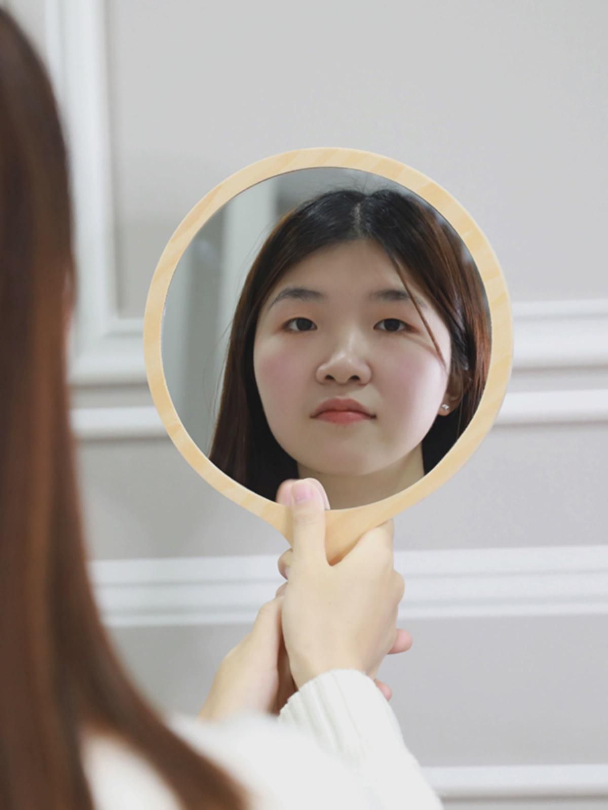 술연무늬  미용실 전용 메이크업 거울 원형 큐티 핸디 우드 휴대용 고화질 거울 : 더단벼리