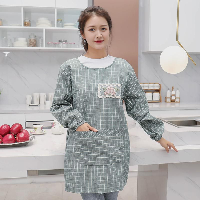 주방 식당 가정용 작업복 요리 가운 패션 가방 우편 면 레이스 방수 얼룩 방지 앞치마 뒷옷 : 라인하우스1