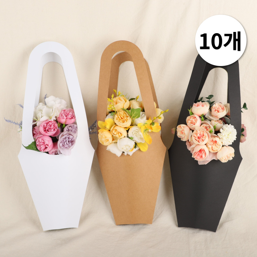 10개입 크라프트 손잡이 캐리어 꽃 다발 화분 플라워 종이 초화 쇼핑백 : 리본앤볼륨
