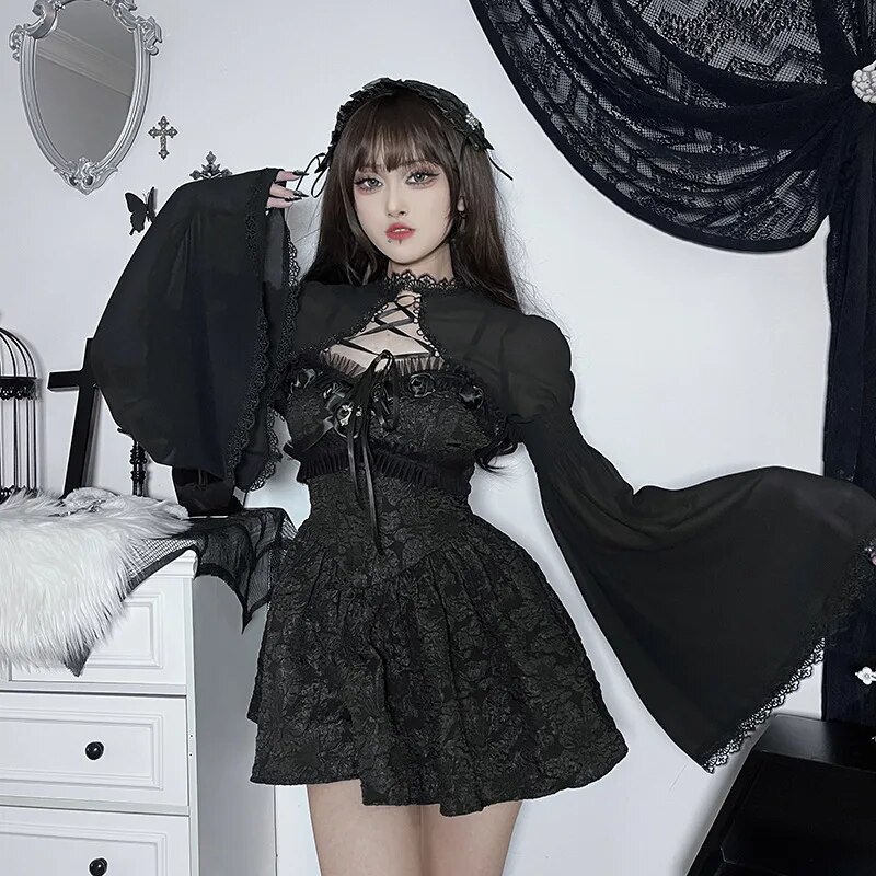 레이스 블라우스 화이트 실크 쉬폰 러블리 시스루 핑크 고스 다크 레이스업 몰 고딕 크롭 슈매트 카펫 러그 탑 그런지 플레어 슬리브 여성 블랙... 