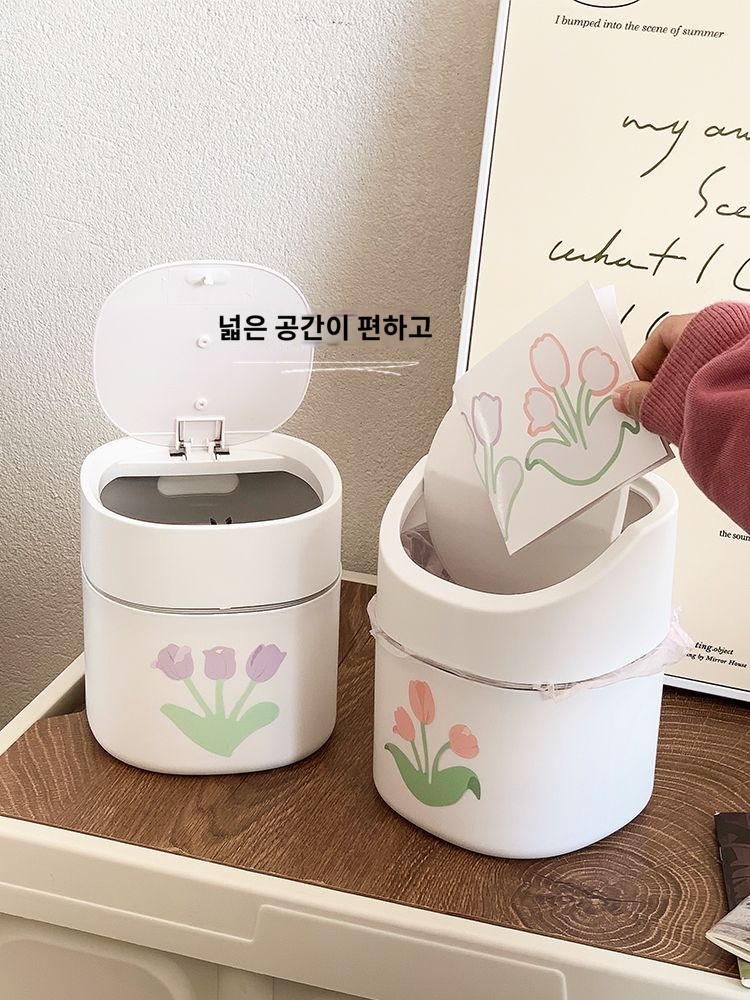 탁상 휴지통 뚜껑이 달린 귀여운 미니 트럼펫 가정용 비주얼 거실 테이블 휴지통 : 브텐다언