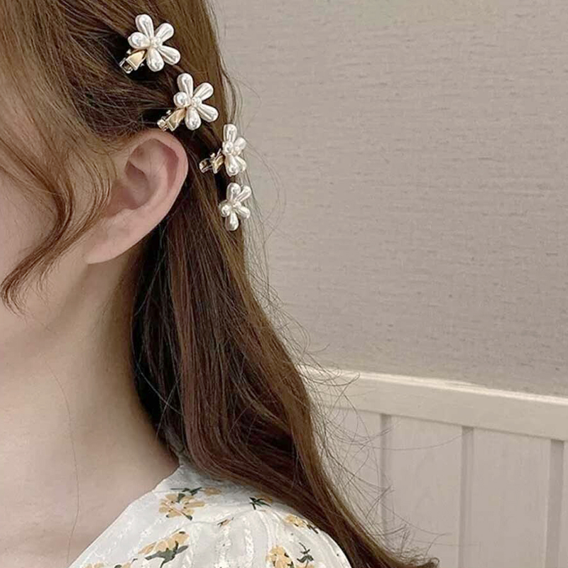 진주 플라워 헤어 악세사리 미니 클립 머리핀 악어핀 집게핀 : 로와로와