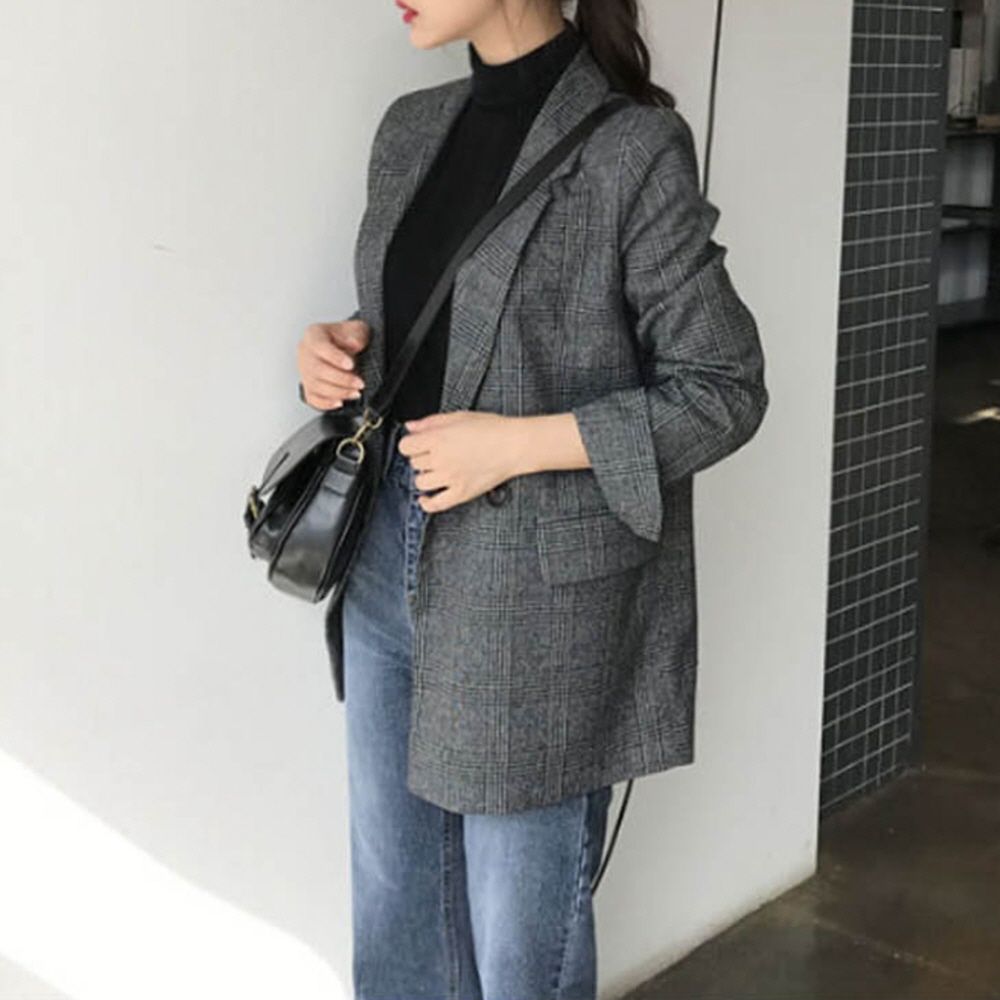 봄 여성 여자 가을 정장 캐주얼 무늬 스타일 체크 자켓 마이 면접 오피스룩 재킷 : 고투강