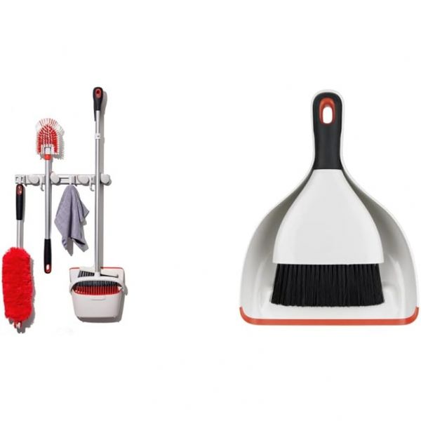 OXO 좋은 그립 벽걸이 걸레 및 빗자루 정리기 더스트팬 브러시 세트 Organizer + Dustpan and Brush Set : 아이디쓰리