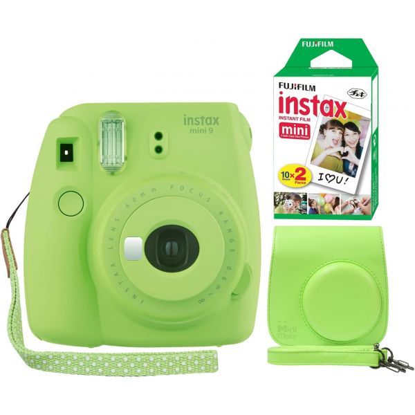 후지필름 Instax Mini 9 즉석카메라 라임그린 + 미니메이트 커스텀 케이스 + 후지필름 20매 트윈팩 : 메리모닝104