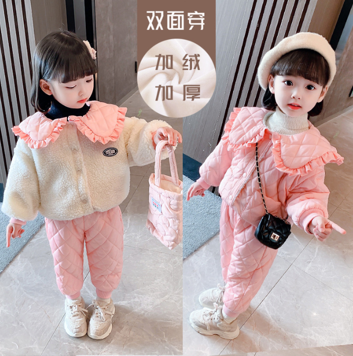 핑크양면깔깔이 겨울아동복 유아동 키즈 핑크상하세트 여아옷 깔깔이상하 양면 : 나나맘스타일