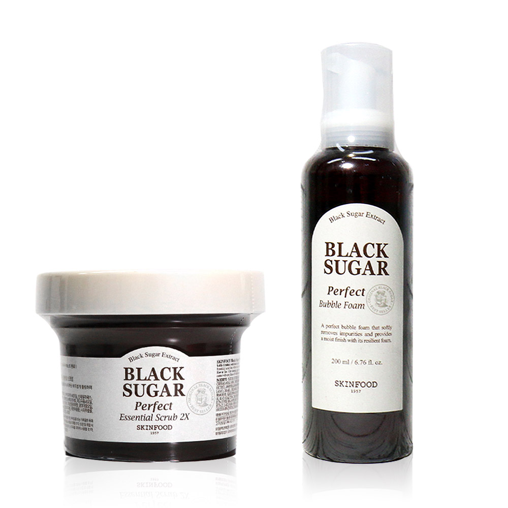 스킨푸드 블랙슈가 퍼펙트 에센셜 스크럽 2엑스 210g+버블 폼 클랜져 200ml : 올데이뷰티