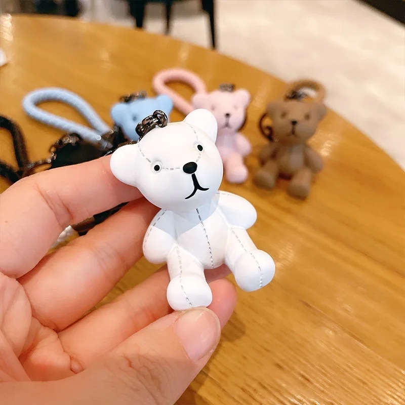 키링 자동차 펜던트 만화 곰 키 인형 갈색 직조 커플 링 장식 선물 체인 동물 : 라라리팩토리