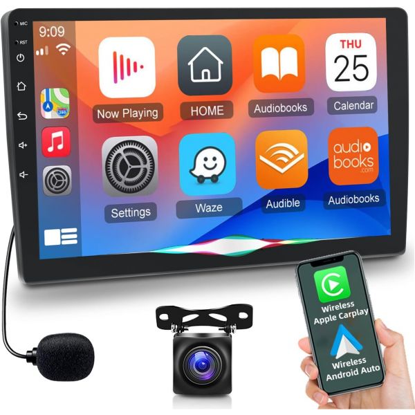 10.1인치 안드로이드 13카 스테레오 더블딘 애플 카플레이 및 오토 132G 터치스크린 라디오 WiFi GPS 내비게이션 하이파이 오디오 AHD... 