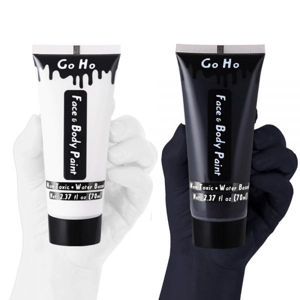 Go Ho 블랙 바디 페인트 세탁 가능(67.2g(2.3온스)), 수성 페이스 페인트, 화이트+블랙 : 미국-직구