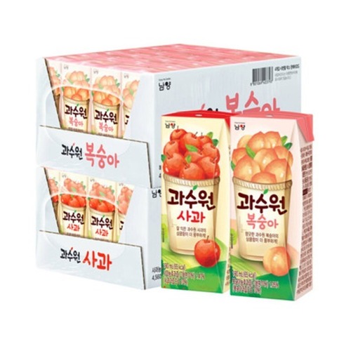 과수원 사과/복숭아 190ml 24+24팩 (총 48팩) 대용량 어린이집 간식 교회 : 통일샵
