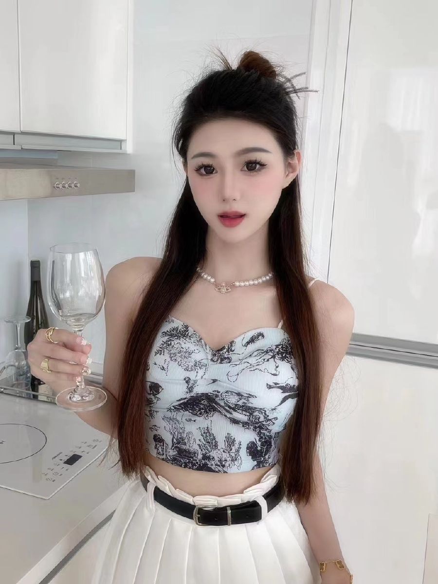 클래식한 귀여운 캐주얼한 선물 플라워 크롭 나시 상의 데일리 : 세브네너