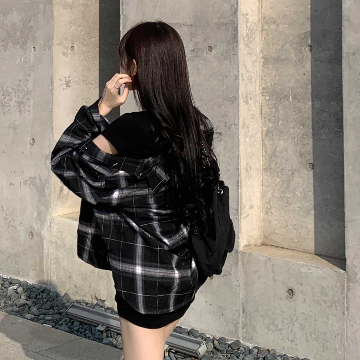 [여친룩 /오버핏] 베디 체크 박시핏 긴팔 셔츠 남방 빅사이즈 : 자스민벨