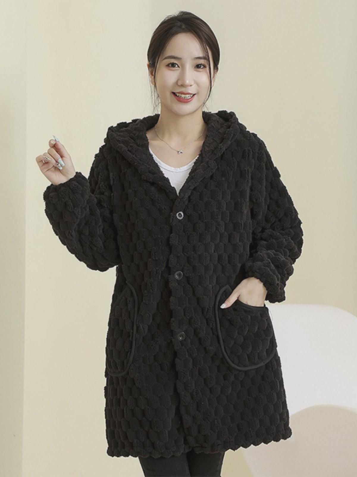 겨울 신상 양기 보온가운에 기모에 도톰한 패션 상의 아우터 작은 키 짧은 외투 작업복 : 로세비키