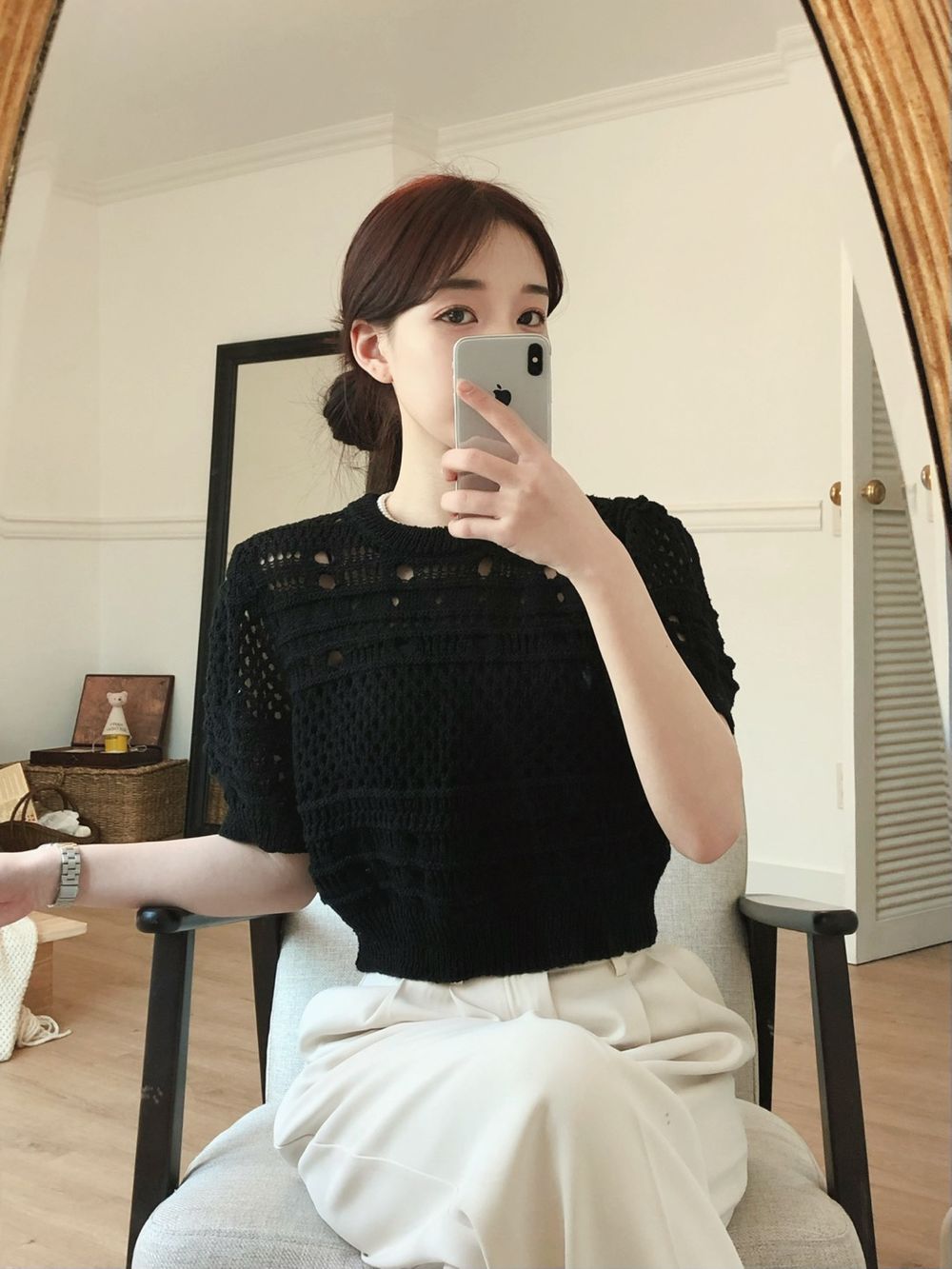 봄 펀칭 니트 반팔 : 마리몬트