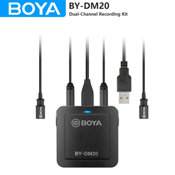 BOYA BY-DM20 듀얼 채널 녹음 키트, 라발리에 라펠 마이크 포함, 아이폰 태블릿 PC 인터뷰 뉴스 영화 제작 ENG : 금강에이전트