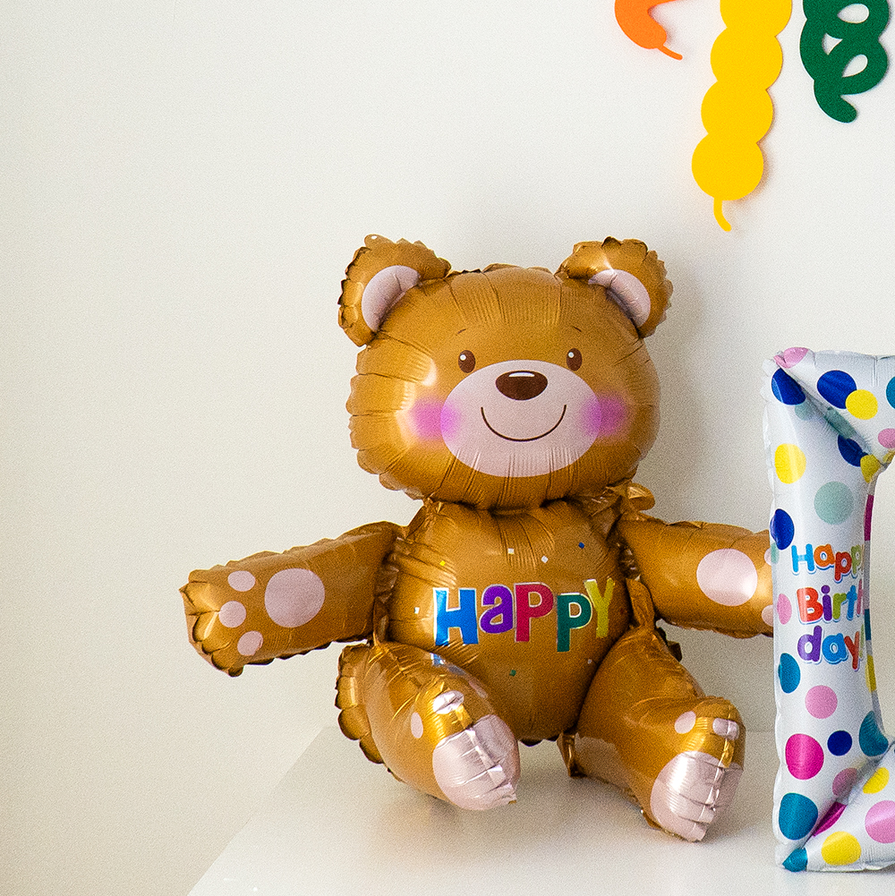 GAM 곰돌이+포토액자 호일풍선 고급펠트 생일가랜드 : 해피제이니