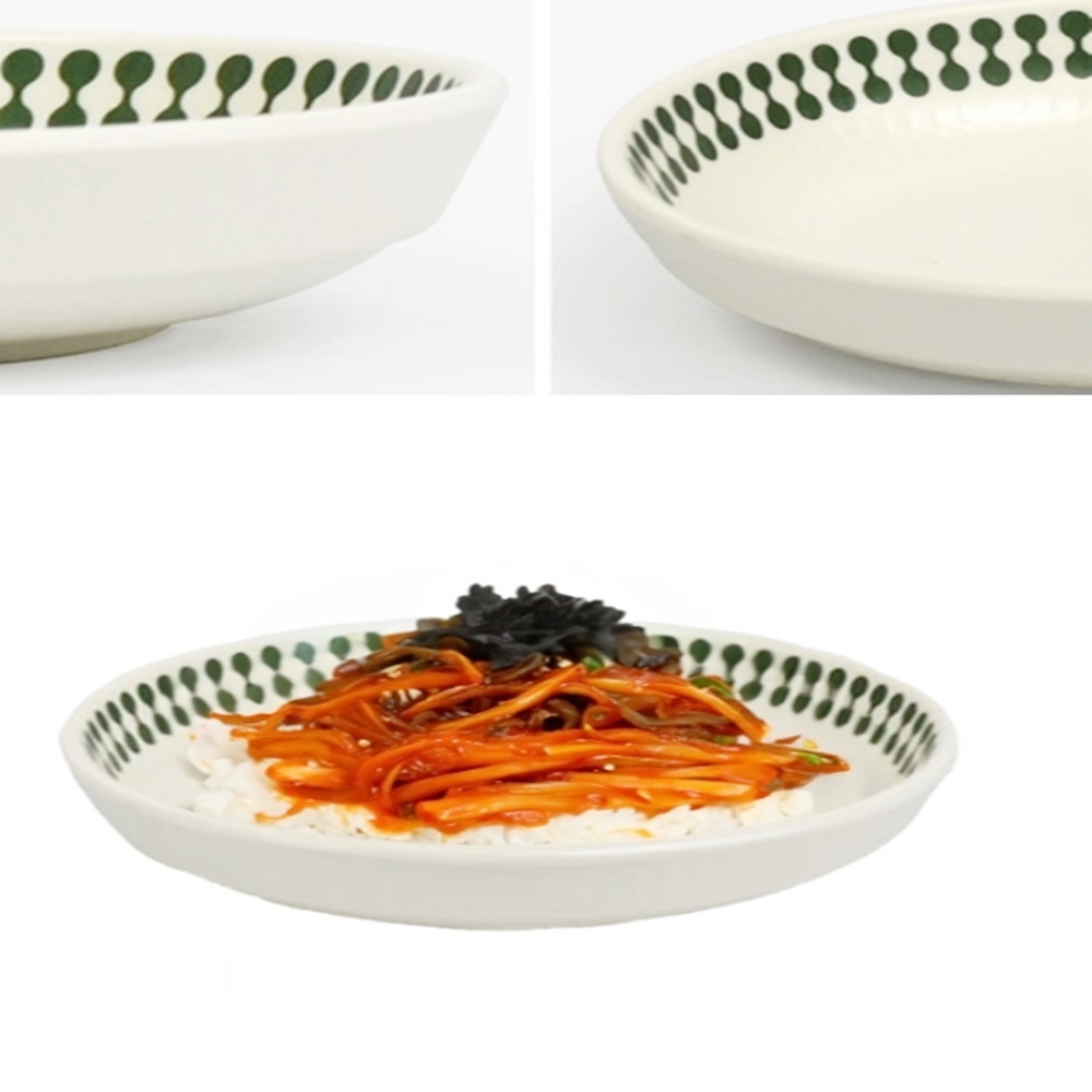 세모소 한식당반찬담는그릇 라운드플레이트 서빙디쉬 그린무늬 깨짐방지 15cm 1개 : 트라이앵글프로덕츠
