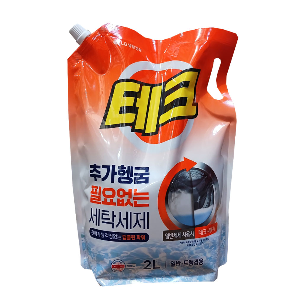 LG생활건강 테크 추가헹굼 필요없는 세탁세제 (리필용) 2L 일반드럼 겸용 : 아람유통