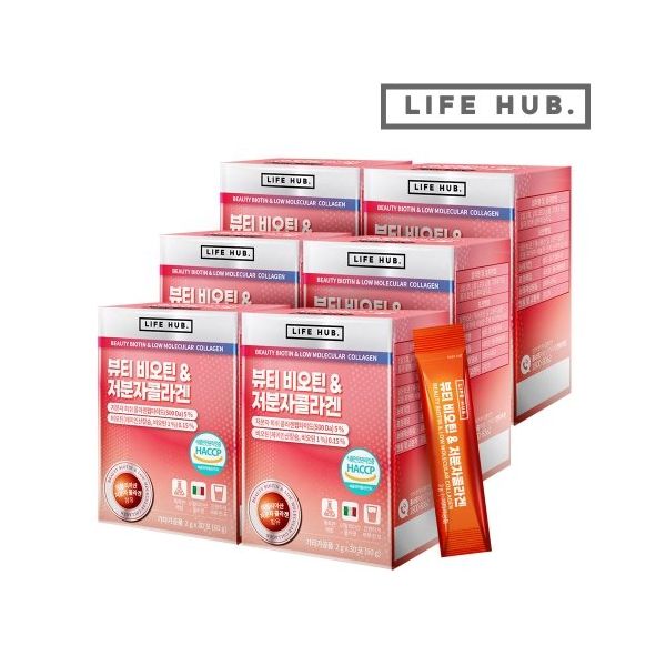 라이프허브 뷰티 비오틴&저분자콜라겐 분말스틱 6세트(2g x 180포) 6개월분 : 라일락퍼플