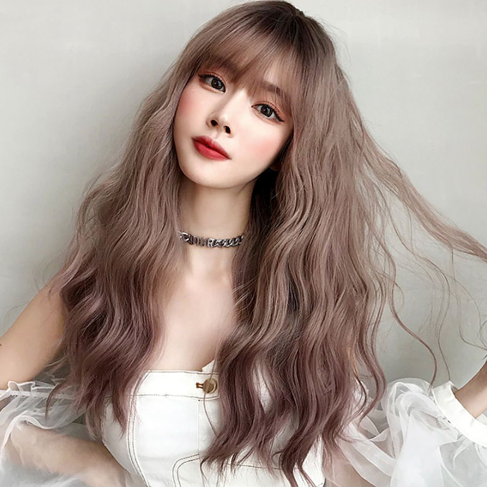 물결펌 여성 가발 통가발 파마 가발 애쉬핑크 로맨틱 긴머리 : 다오키