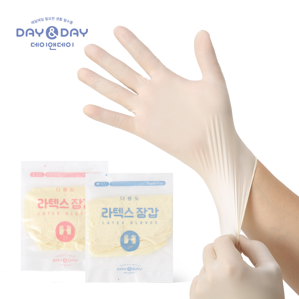 데이앤데이 다용도 천연 라텍스 장갑 M 개별포장 위생적 편리한 간편한 착용감좋은 : 키움에프에스샵