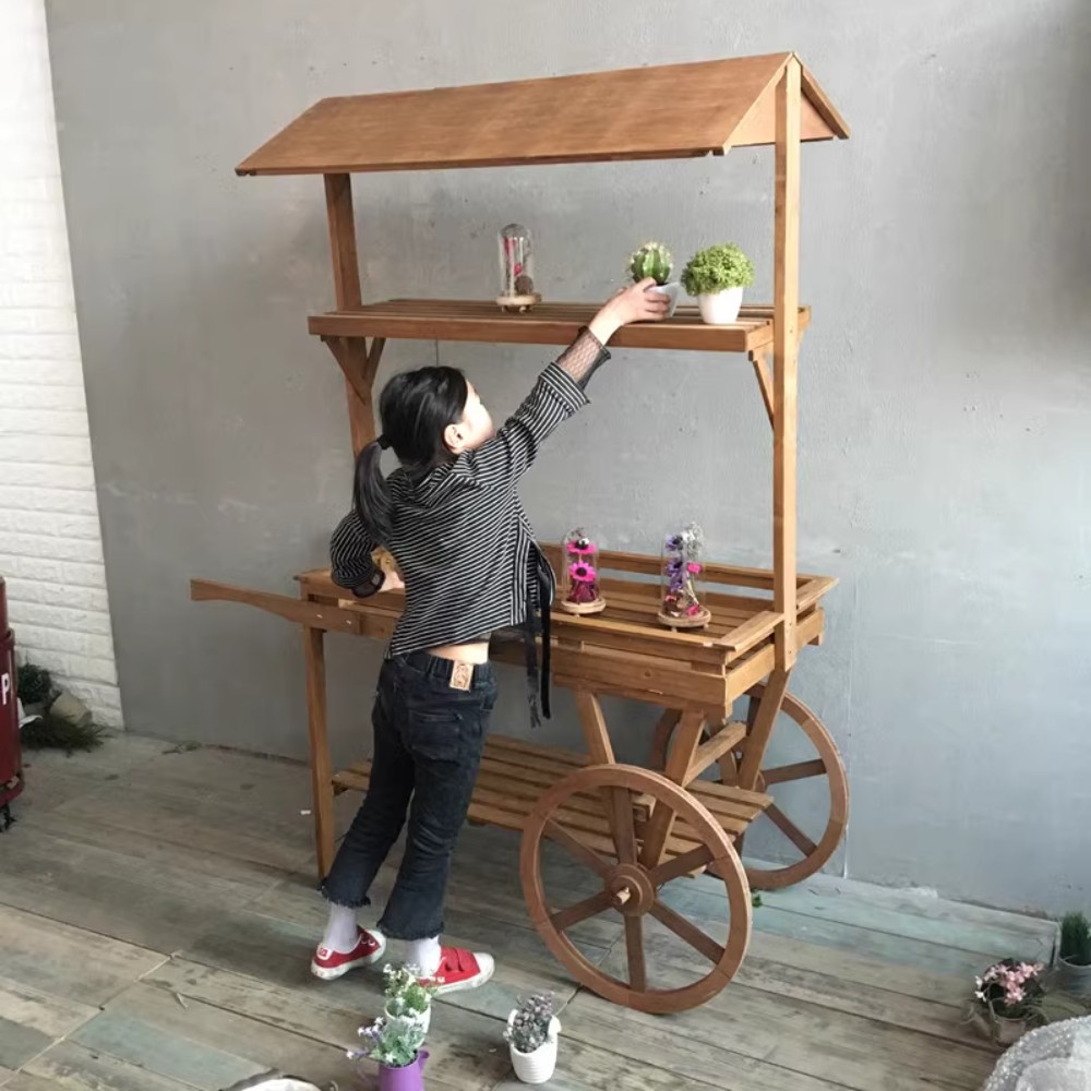 야외 마차 행사 매장진열대 꽃 카트 꽃집 원목 수레 진열대 노점상 진열장 : 취향따라