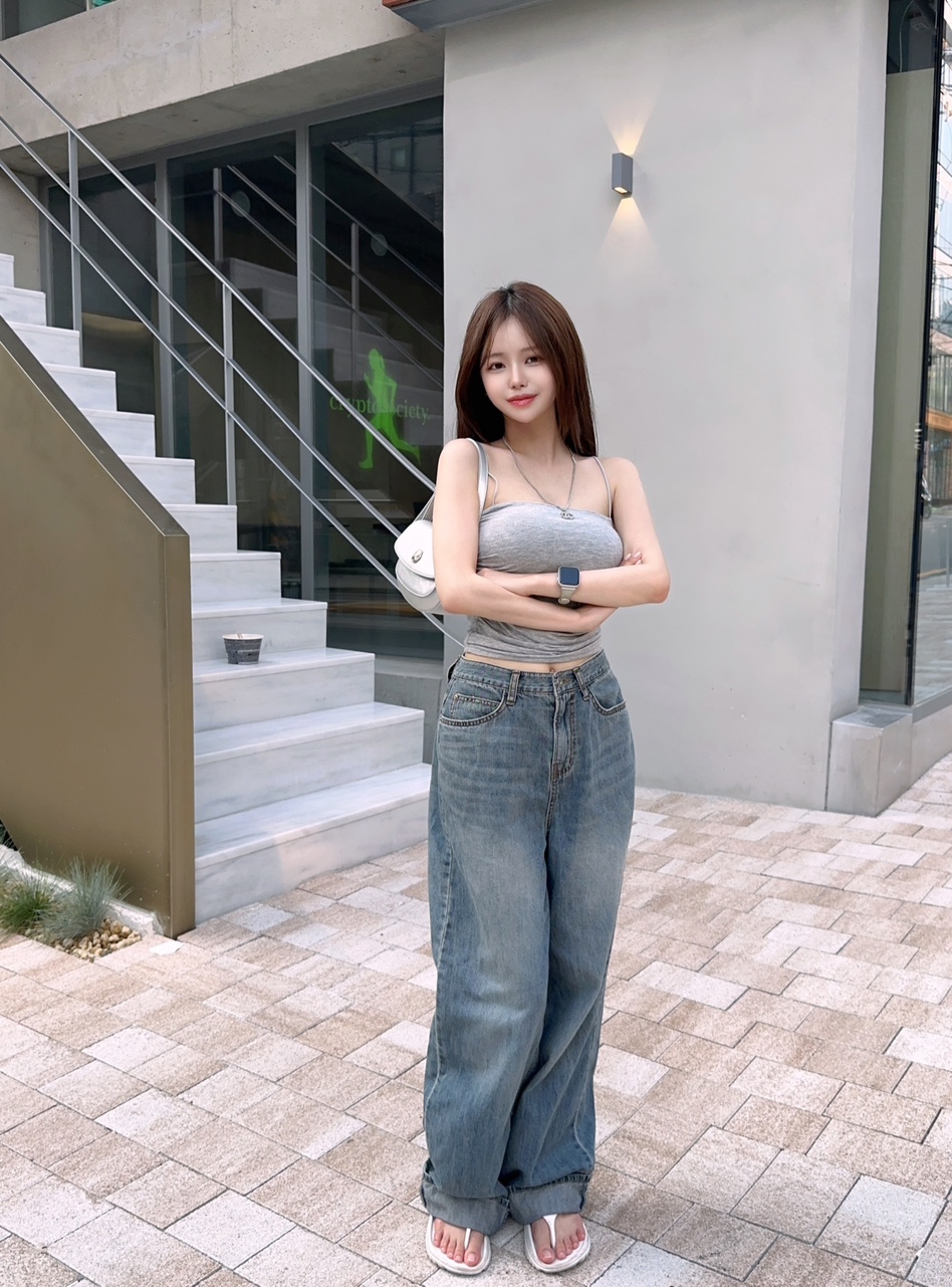 [색감존예] 그레이시 워싱 중청 와이드 팬츠 : 유엘레브