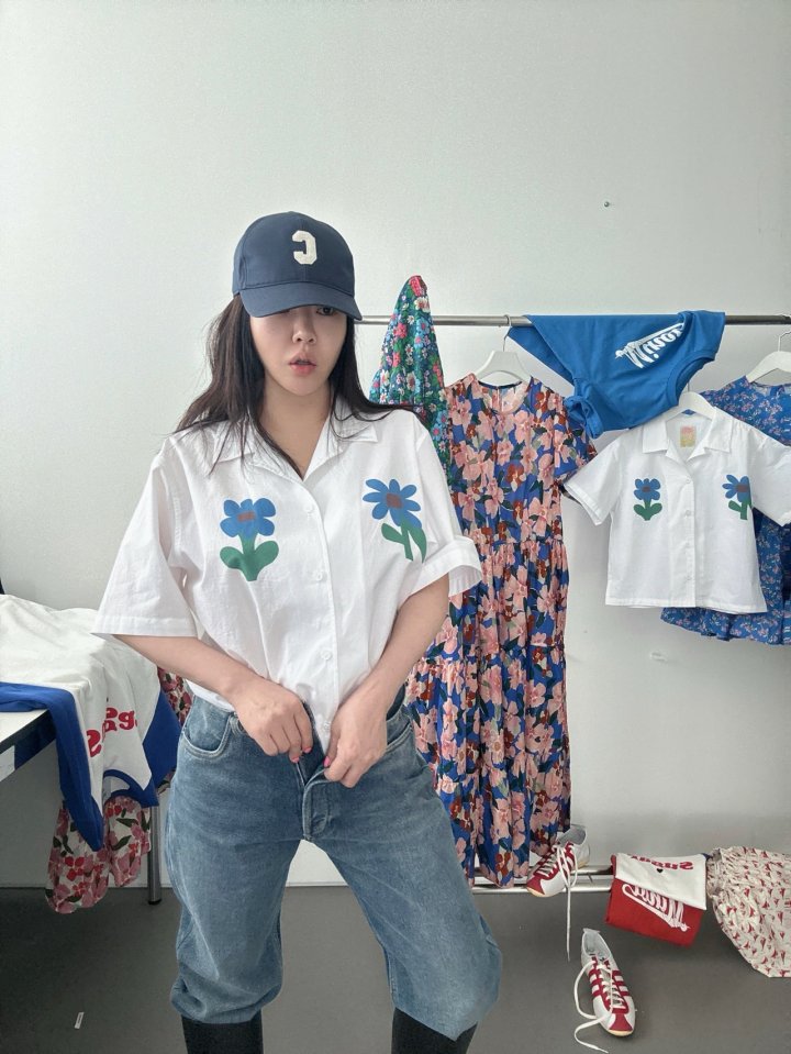 유아 아동 키즈 비비안리 드로잉 플라워 NB 성인 Adult  아이랑 커플 반팔남방 여름신상 2024 : 달달301
