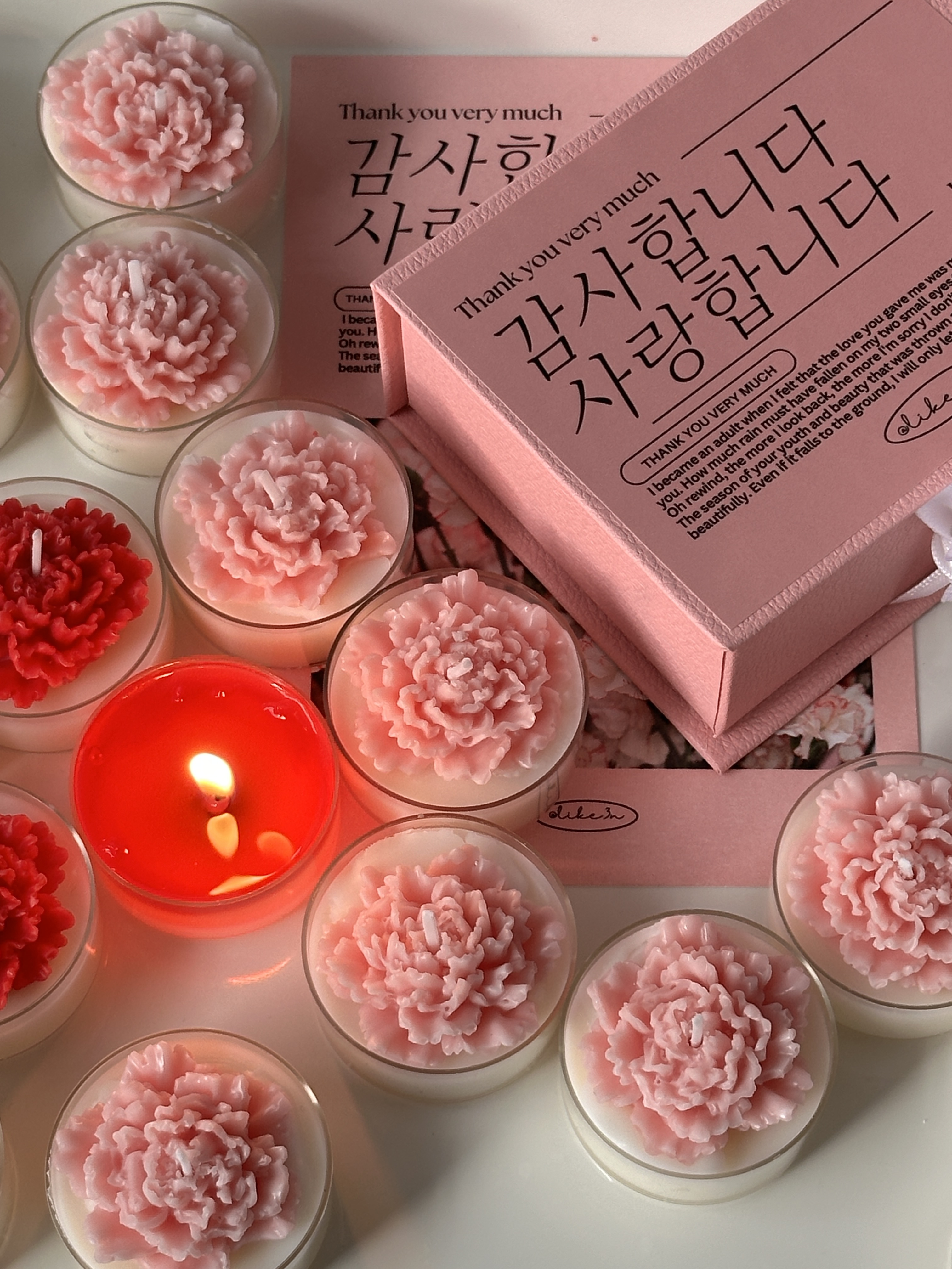 어버이날 스승의날 감사의달 카네이션 캔들 선물 3구 올인원패키지세트 : 라이크쓰리앤