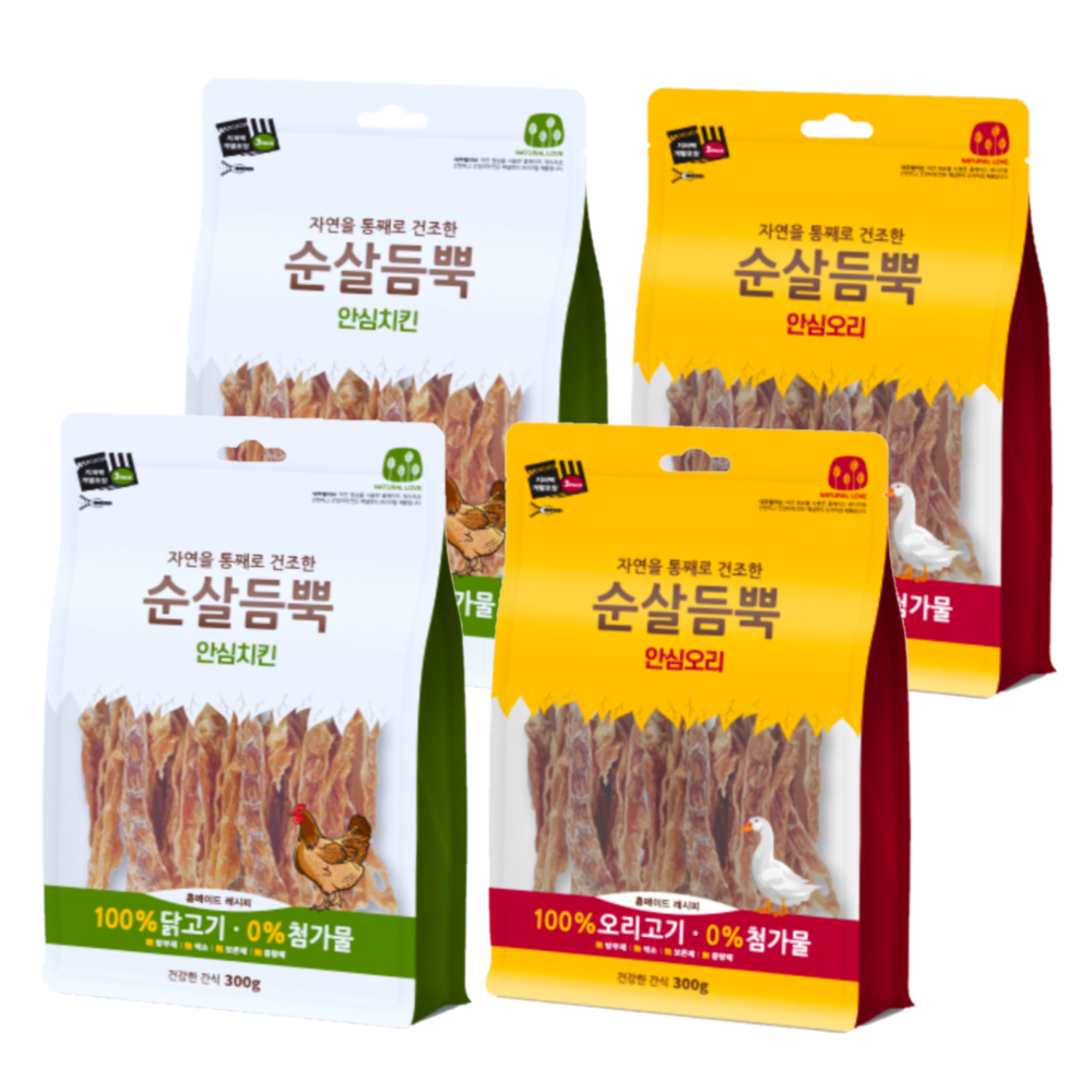 건강한 간식 순살듬뿍 300g ( 안심오리 2개 + 안심치킨 2개 ) ( 합 4개 ) : 주식회사 씨엠몰